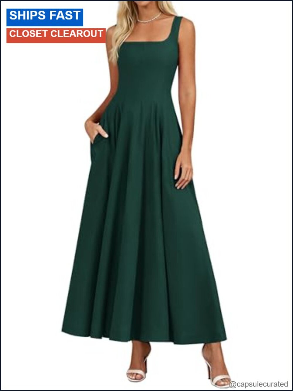 PRETTYGARDEN Women's Midi Dress Sleeveless Square Neck A-Line Cocktail Wedding